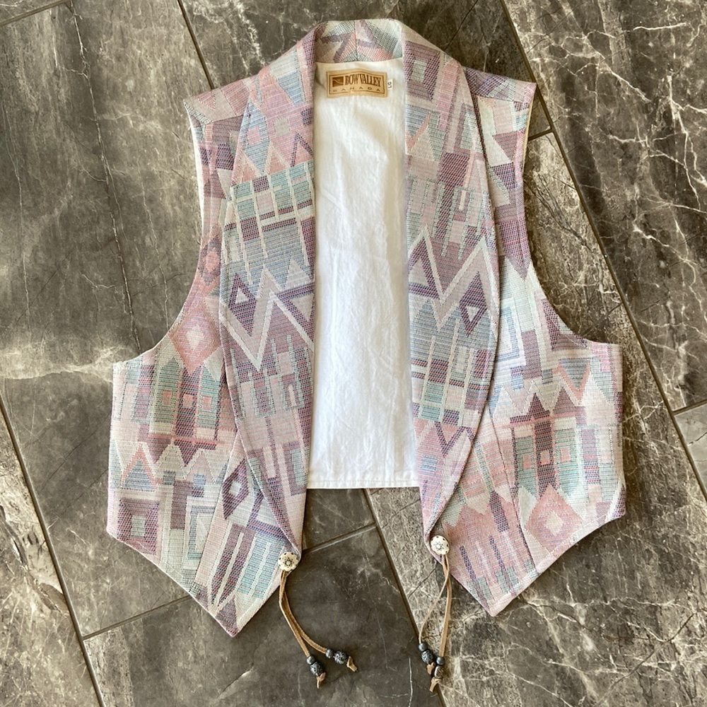 Vintage Bow Valley Canada Western Vest Large Pastel Pink Blue Purple